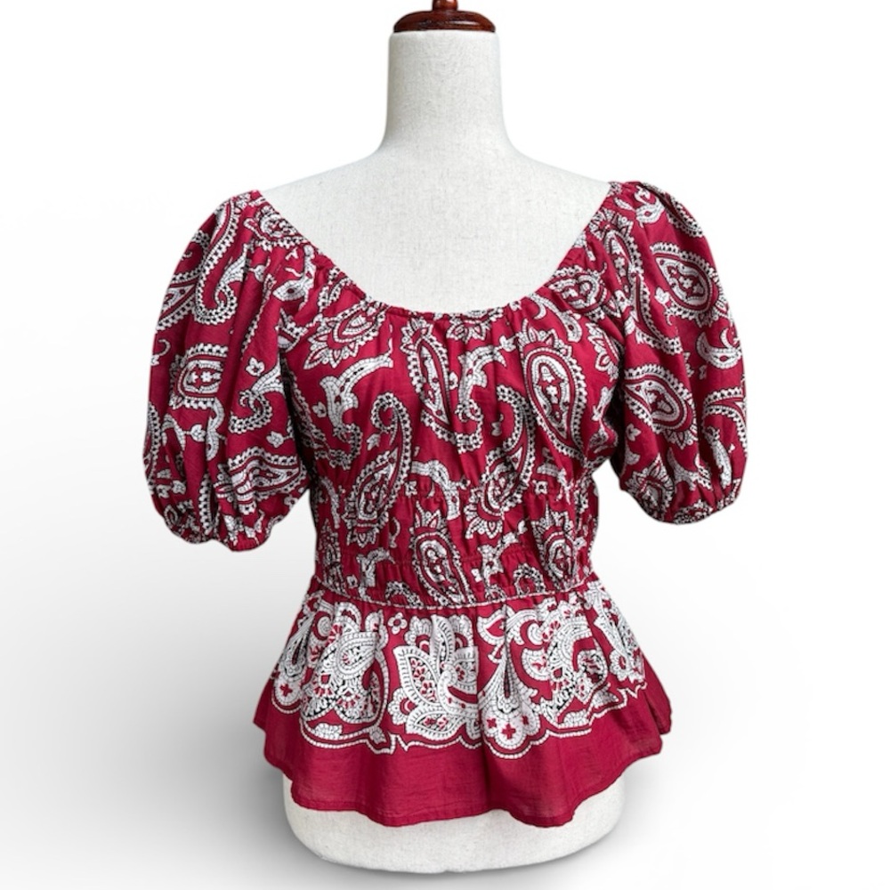 Sea New York Paisley Puff Sleeve Cottage Core Feminine Blouse Top Red Size XXS